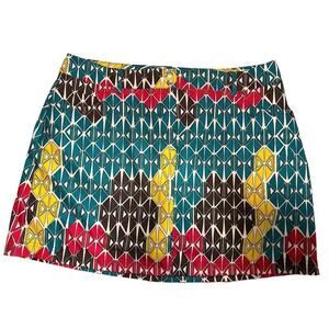 Slaezenger Golf Tennis Skort Geometric Print Size 10 Teal Pink Yellow Activewear